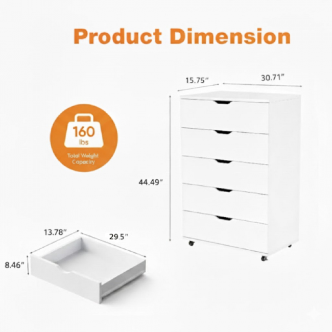 Storage 5-Drawer Cabinet - Organize Your Space | Bulk Orders Available - Image 3